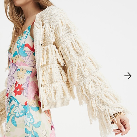 Cream Fringe Cardigan Size 4 - Picture 6 of 8